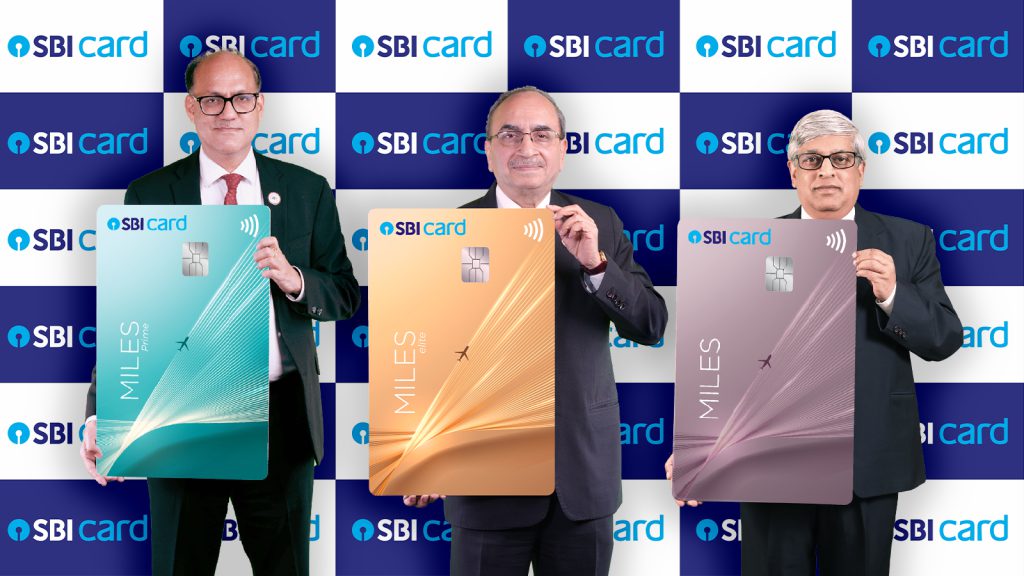 Launch of SBI Card MILES L to R Ashwini Kumar Tewari MD SBI Dinesh Kumar Khara Chairman SBI Abhijit Chakravorty MD CEO SBI Card